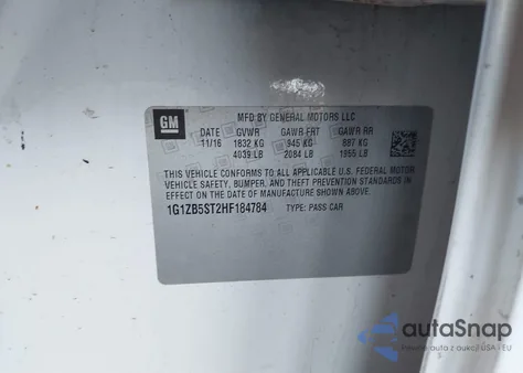 2017 Chevrolet Malibu Ls from USA, damaged, VIN 1G1ZB5ST2HF184784